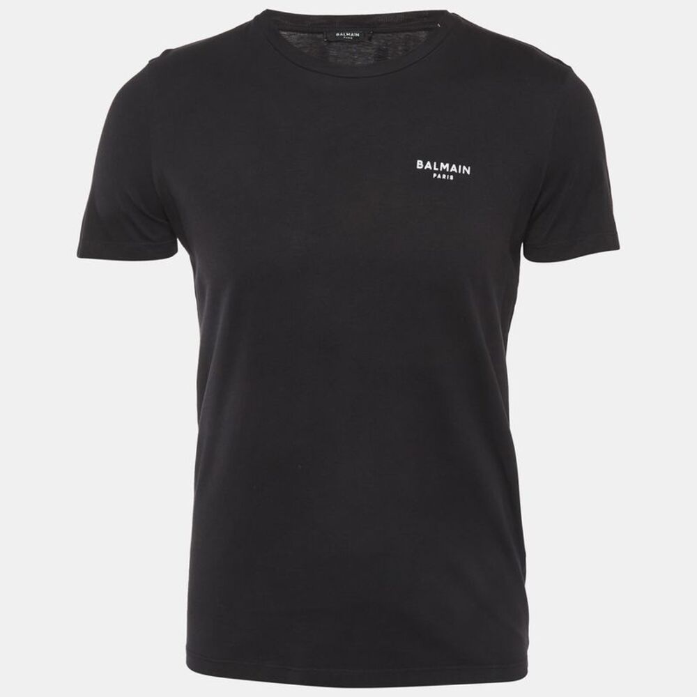 Balmain Black Cotton Knit Logo Applique T-Shirt S